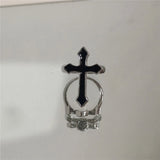 Cold Thorned Heart Cross Ring — Y2K Grunge Open Band