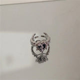 Cold Thorned Heart Cross Ring — Y2K Grunge Open Band