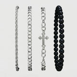 Cold Cross Stack Bracelet Set – 4pc Gothic Christian Style Jewellery