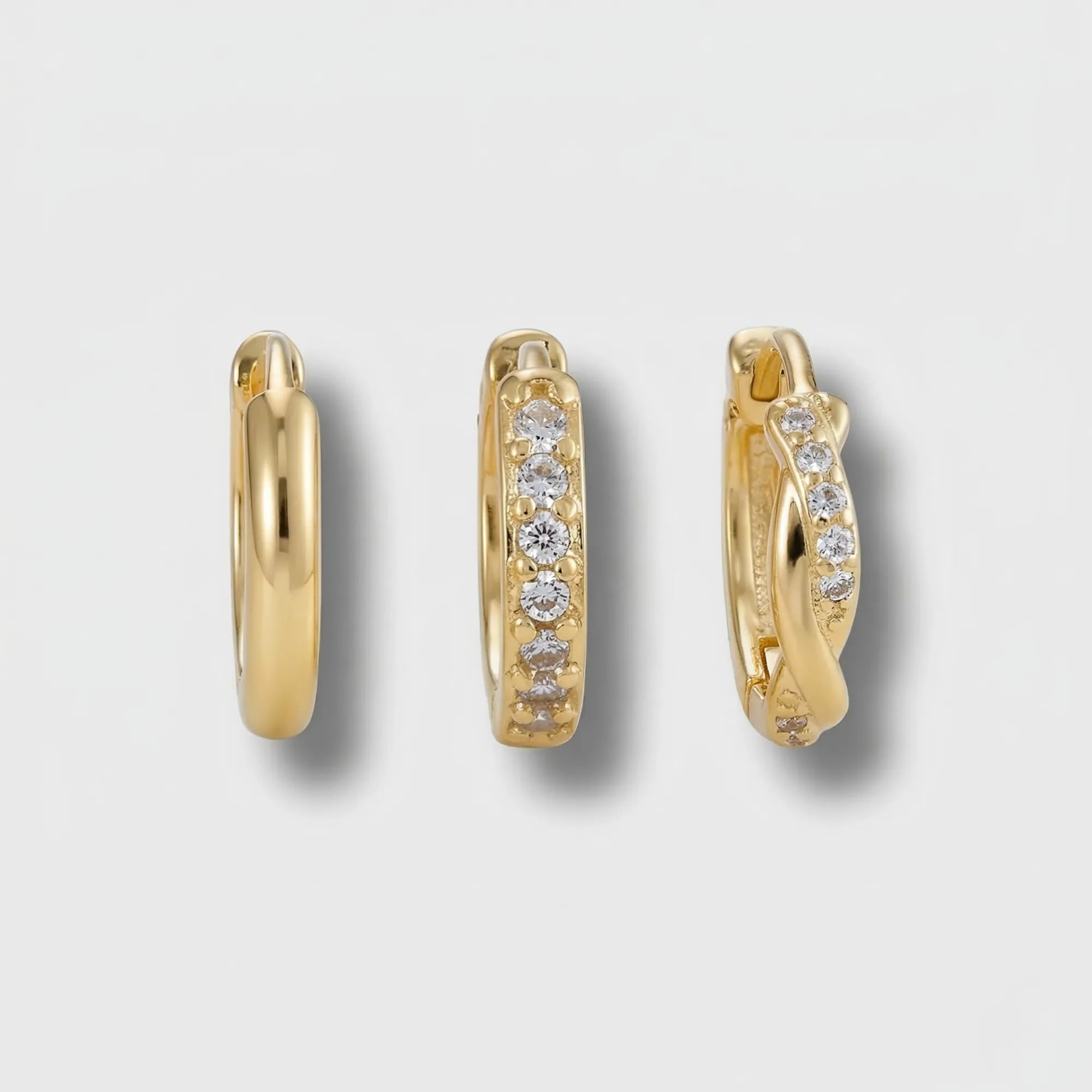 Cold Twisted Gold Huggies Set — Triple Drop