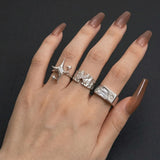 Cold Y2K Star Cross Crystal Ring — Harajuku Glow