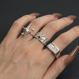 Cold Y2K Star Cross Crystal Ring — Harajuku Glow
