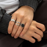 Cold Gothic Wide Steel Ring Set (4PCS)