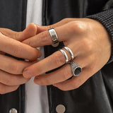 Cold Gothic Wide Steel Ring Set (4PCS)